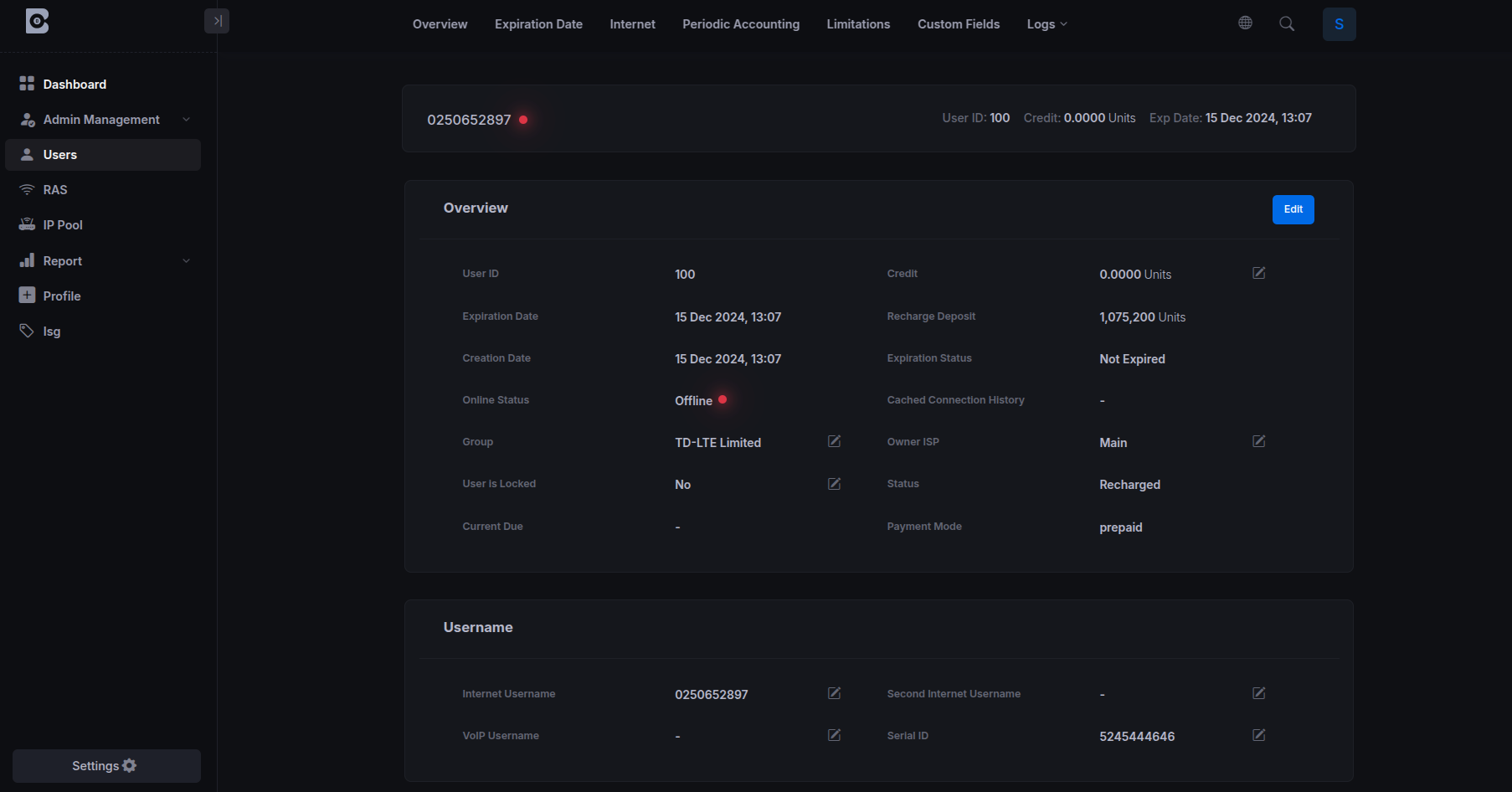 Screenshot of a user detail page in Billyaard